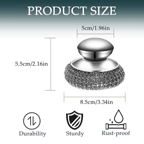 Stainless Steel Wool Scrubber Set with Handle - Heavy Duty Cleaning Pads & Brushes for Kitchen