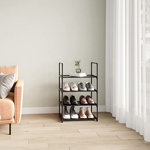 4-Tier Stackable Small Shoe Rack with Handle - Black Organizer