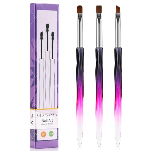 Gemsanva 3-Piece Nail Art Clean Up Brushes Set - Black Purple