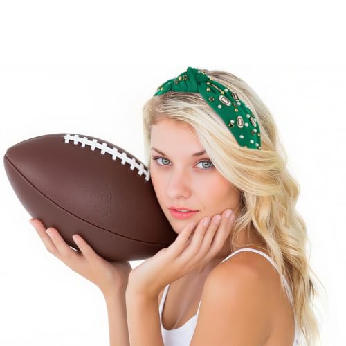 Green Football Headband with Pearls and Rhinestones for Women