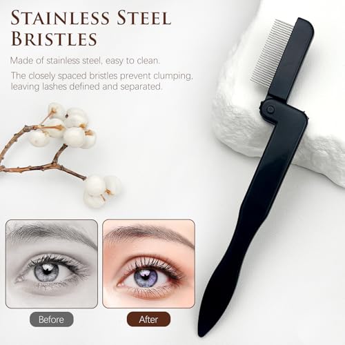 Zoolinn Portable Folding Eyelash Comb Set of 2 – Stainless Steel Compact Lash Separator for Mascara Clumps