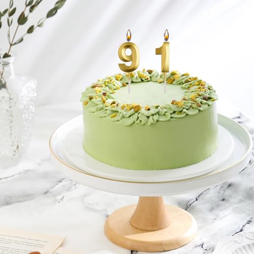 Gold Number 91 Birthday Candle - Elegant 3D Cake Topper Decor