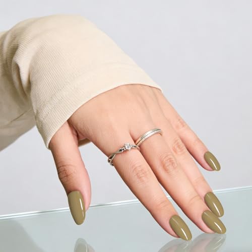 Shoindary Khaki Medium Soft Gel Oval Press On Nails Kit