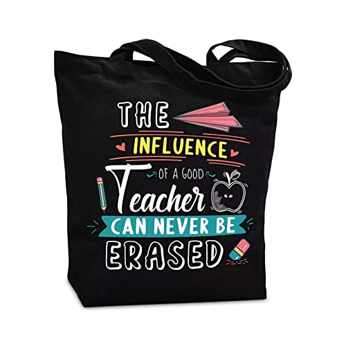 NANOOER Teacher Appreciation Canvas Tote Bag - Black, Large with Inner Pocket