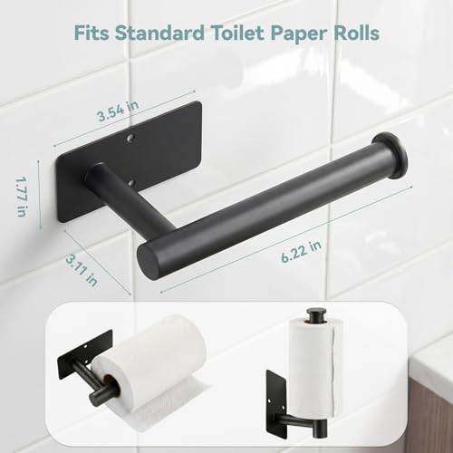 Black Toilet Paper Holder - Wall Mount, Adhesive or Screw Installation, Durable Stainless Steel