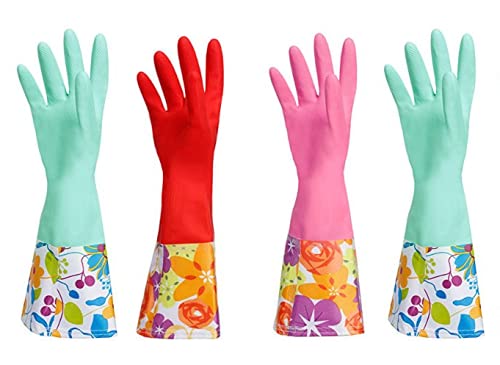Natural Latex Cleaning Gloves with Flock Lining - 2 Pairs