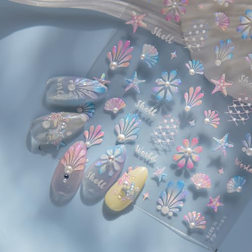 SHUXILIN 5D Summer Ocean Nail Stickers Self-Adhesive Starfish Seashell Decals