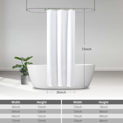 Waterproof Fabric Shower Curtain 36" x 72" - No Liner Needed, White