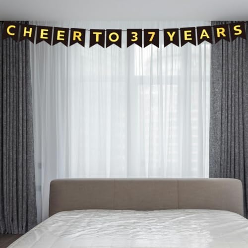 Black and Gold Cheers to 37 Years Banner - Pre-Strung 37th Birthday Party Decoration