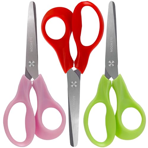 SLEMOON 5 Inch Kids Safety Scissors 3-Pack, Blunt Tip Stainless Steel