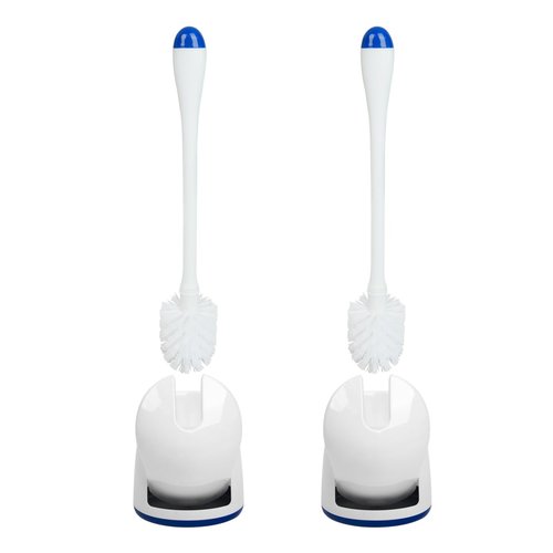 CELOX Toilet Bowl Brush and Holder, Compact Toilet Brush with Breathable Ventilation Stand Base, Bathroom Cleaning Kit, White, 2 Set