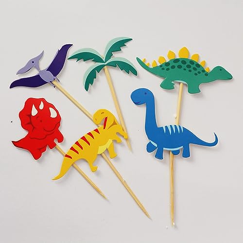 24 PCS Dinosaur Cupcake Toppers - Cute Dino Cake Decorations
