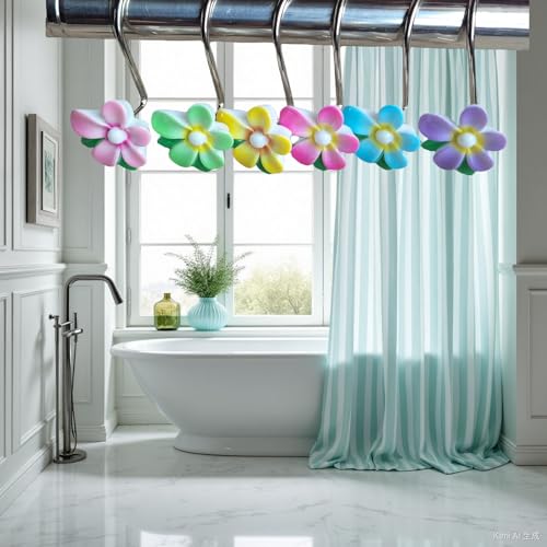 TwoFish Decorative Christmas Tree Shower Curtain Hooks - Set of 12 (Colorful Flower)