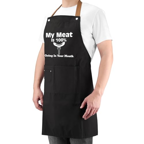 Funny Chef Apron for Men Women - Naughty Cooking Gift for Boyfriend Husband - D My Meat is 100% Going in Your Mouth Variation