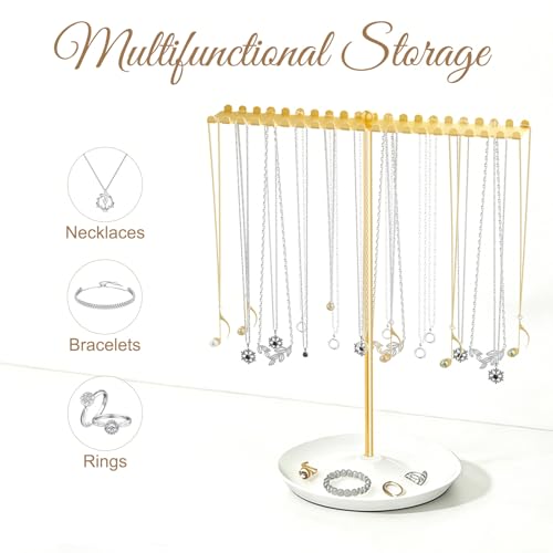 Gold Jewelry Organizer Stand with 42 Hooks for Necklaces & Bracelets