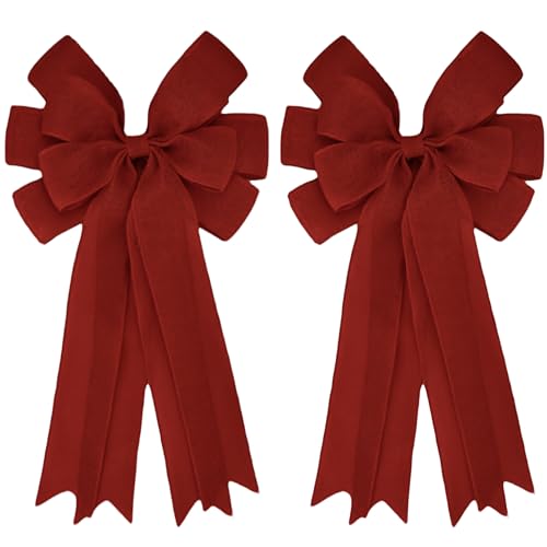 Burgundy Oversized Burlap Bows for Christmas Tree & Wreaths - Double Pack
