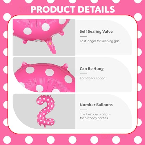 40 Inch Pink Number 2 Foil Balloon with Polka Dot Bow for 2nd Birthday