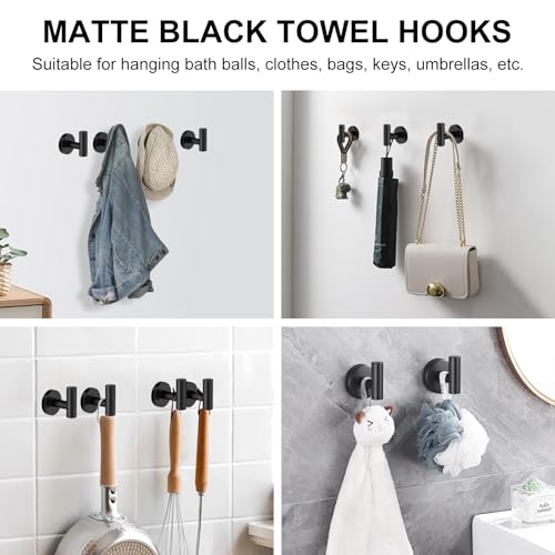 SetSail Matte Black Towel Hooks - 4 Pack Stainless Steel Wall Mounted Hooks