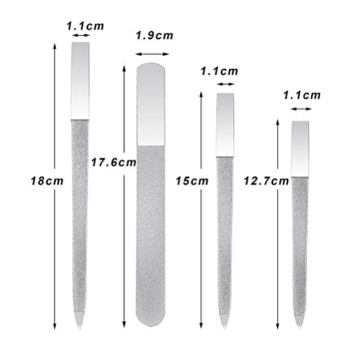 Pimoys 4 Pcs Metal Nail File Set, Double-Sided Stainless Steel Files