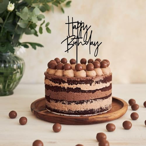 Black Happy Birthday Cake Topper - Elegant Acrylic Decoration