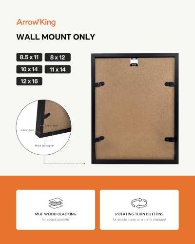 11x14 Black Picture Frame for Wall Display | Fits 8x10 with Mat