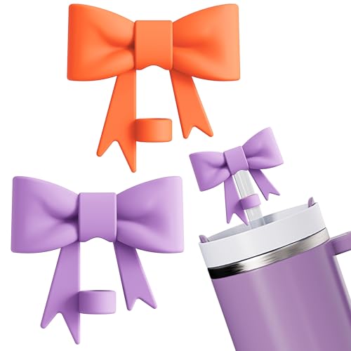 Cute Bow Straw Toppers for Stanley Cups - 2 Pcs Reusable Silicone