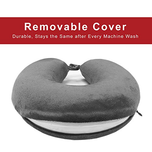 Travel Neck Pillow with Memory Foam & Removable Cover - Grey