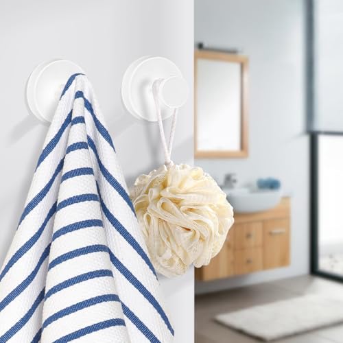 Gestarich 2 Pack White Suction Cup Hooks - No Drill Stainless Steel Towel Hooks