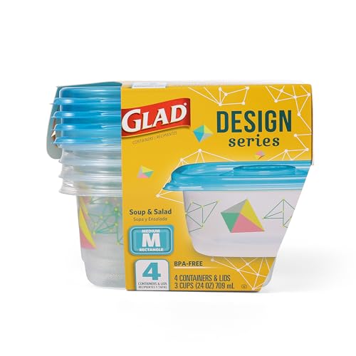 Glad GladWare Design Series Medium Rectangle Food Containers, 24 Oz, 4 Count