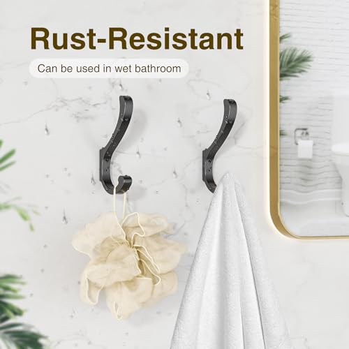 Heavy Duty Black Coat Hooks Wall Mount - 4 Pack, 35 LB Capacity
