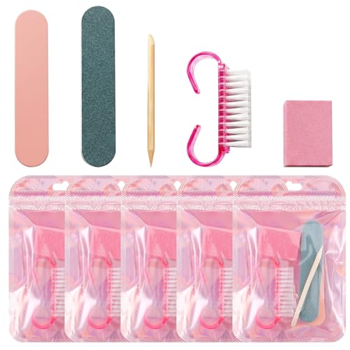 5-Set Disposable Manicure Prep Kit Pink Portable Travel Nail Tools