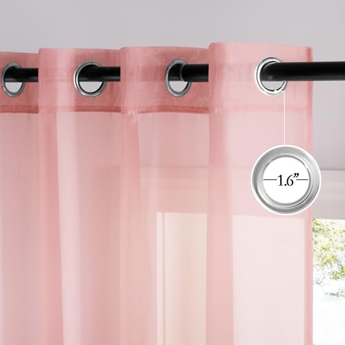 NICETOWN Baby Pink Sheer Curtains, 54x96 Inch Grommet Drapes (2 Panels)
