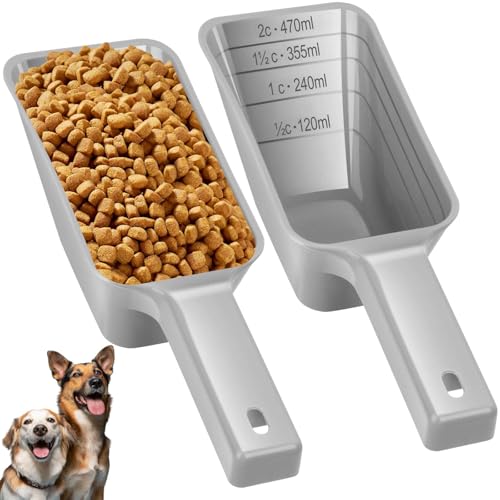 Aosnare 2-Cup Dog Food Scoop - Measuring Pet Food Scooper, Gray (2-Pack)