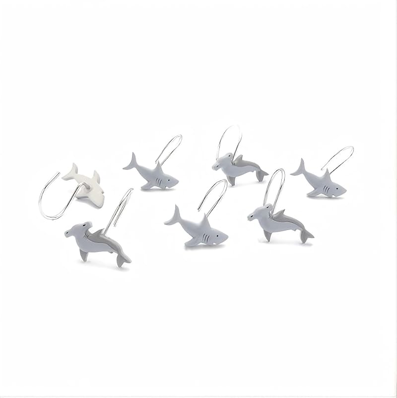 Shark Shower Curtain Hooks - Set of 12 Cute Bathroom Hangers