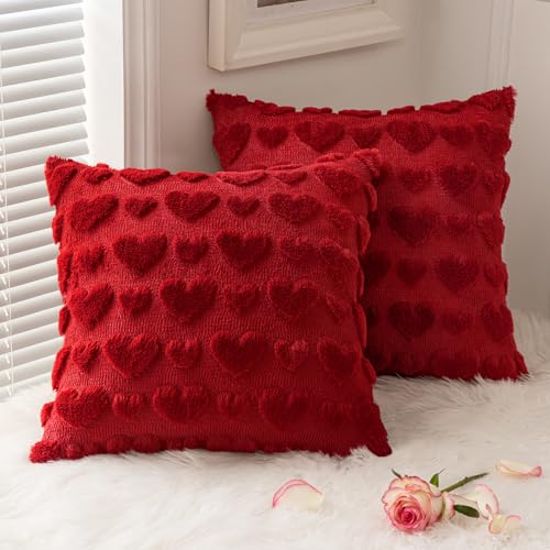 MIULEE Valentines Pillow Covers 18x18 Inch Set of 2 Red Heart Holiday Decor