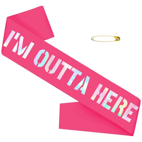 I'm Outta Here Sash - Hot Pink Iridescent Foil for Farewell Events