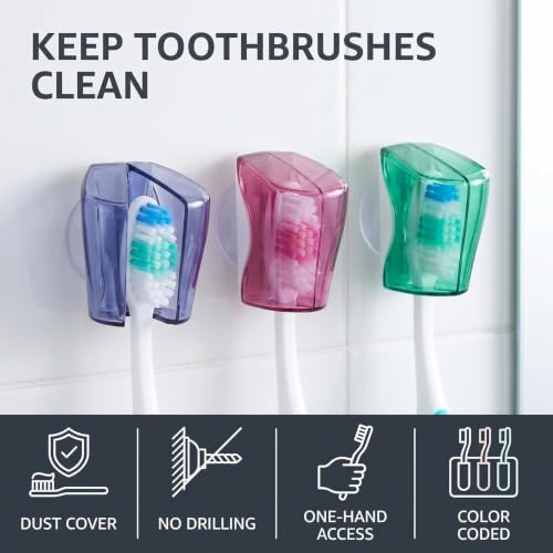 3-Pack Travel Toothbrush Head Covers with Suction Cup - Bathroom Wall Mount & Portable
