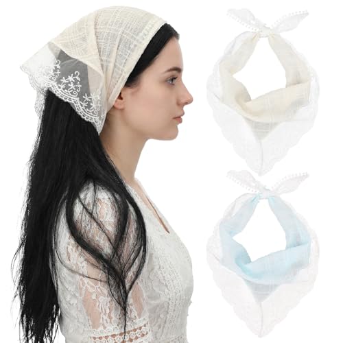 Tucnoeu 2 Pcs Vintage Lace Triangle Head Scarf for Women Headband