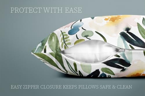 Watercolor Floral Pillowcase 12x20 Inches - Green & Pink