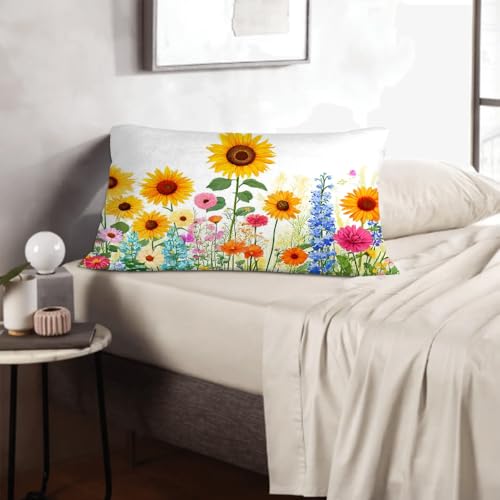 Sunflower Floral Pillowcase Sham 20x30 Inch for Queen Bed