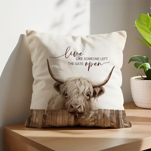 Farmhouse Animal Highland Cattle Throw Pillow Cover 18x18