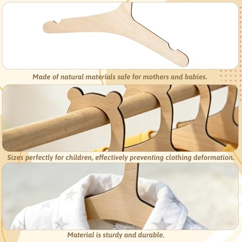 LIQWEI Wooden Baby Hangers with Bear Ears - 10 Pack Non-Slip Kids Hangers