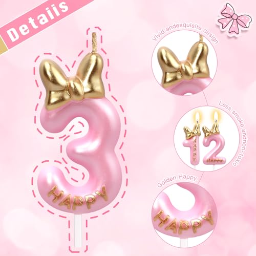 Glitter Number 7 Birthday Candle with Pink & Golden Bowknot