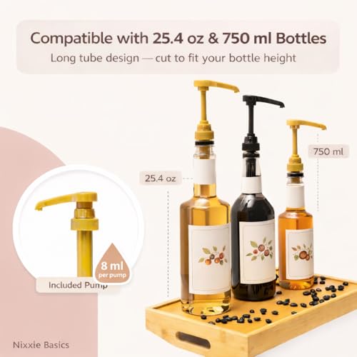 Gold Syrup Pump Dispenser Pack of 2 for 750ml Bottles - Fits Torani, Starbucks & More - Nixxie Basics