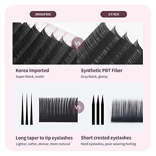 ANNAFRIS Individual Eyelash Extensions 16 Rows Matte Black D Curl Mix