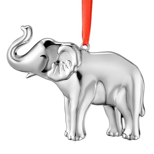 Elephant Christmas Ornament for Women - Silver Metal Sister Gift - Variation of Elephant