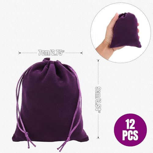 YIEMI Purple Velvet Drawstring Bags 2.7x3.5 Inch Gift Pouches 12pcs