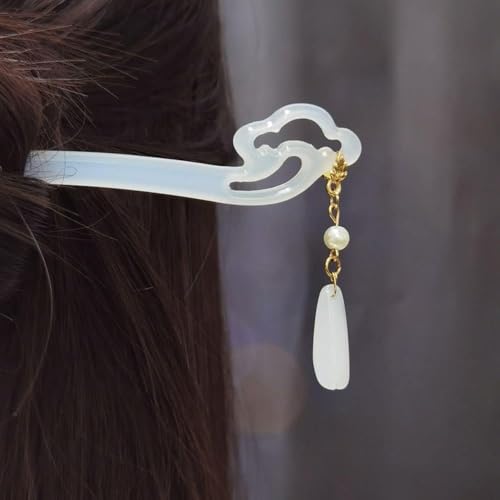 Mozff Chinese Acetate Jade Hair Stick with Tassel Flower Pendant