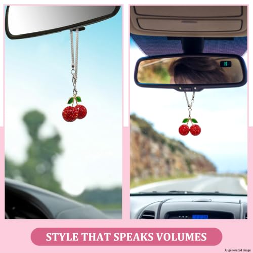 Sparkly Cherry Rear View Mirror Charm - Cute Car Decor for Women