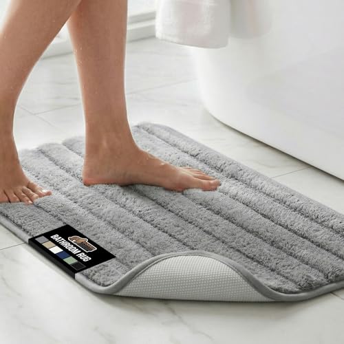 GORILLA GRIP 40x24 Gray Memory Foam Bath Mat with Textured Backing